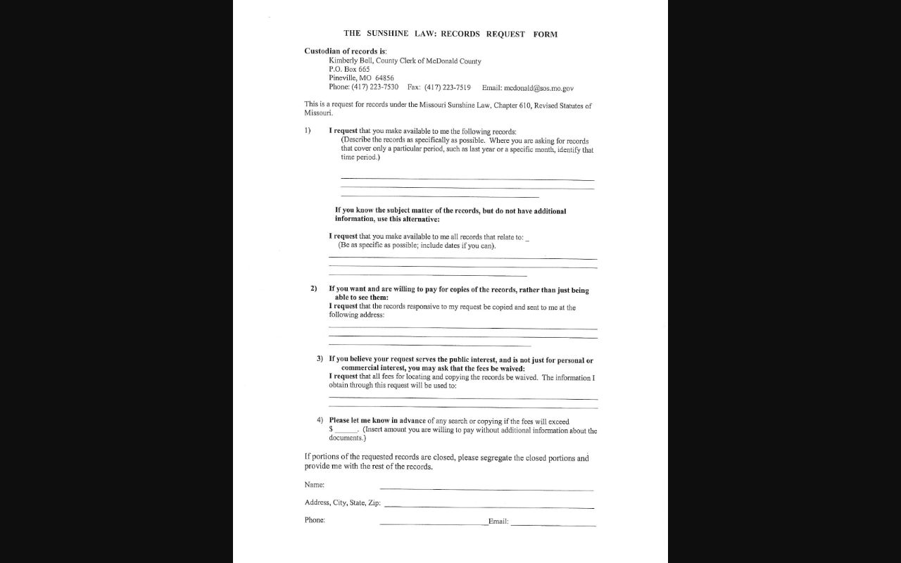 McDonald County Circuit Clerk records Sunshine request form