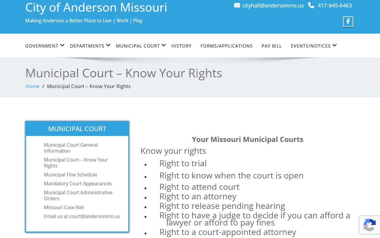McDonald County court dockets Anderson municipal court rights page