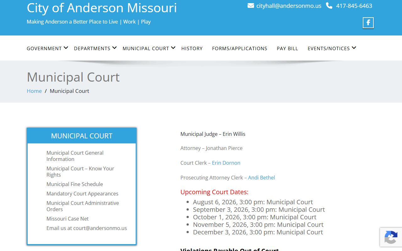 McDonald County court dockets Anderson Municipal Court page