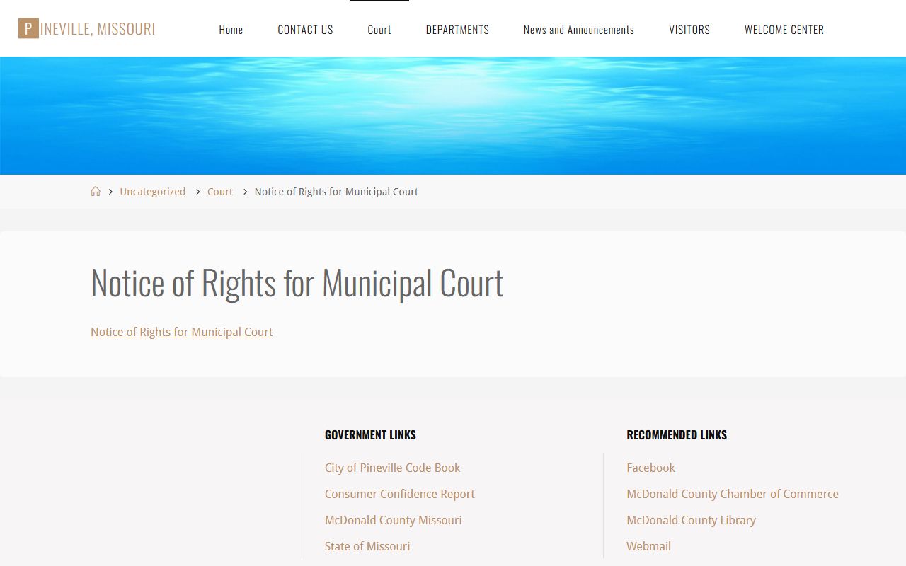 McDonald County court dockets Pineville municipal court rights notice