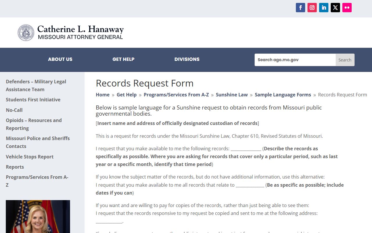McDonald County court records Attorney General records request form