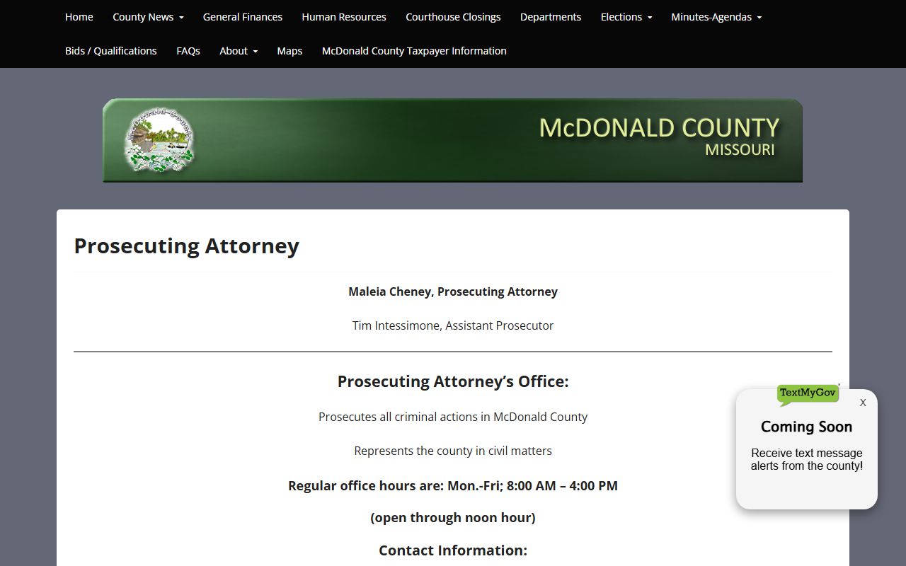 McDonald County criminal court records prosecuting attorney page
