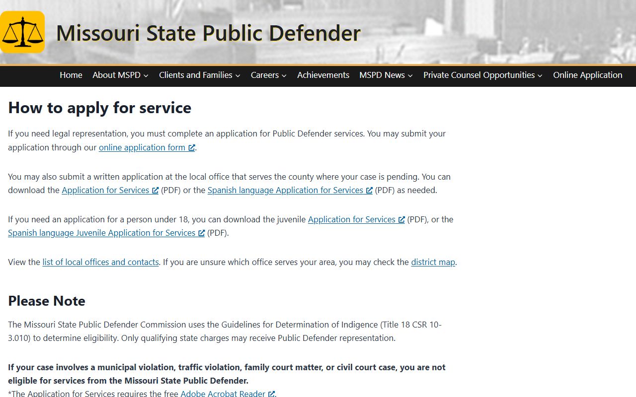 McDonald County criminal court records public defender application instructions