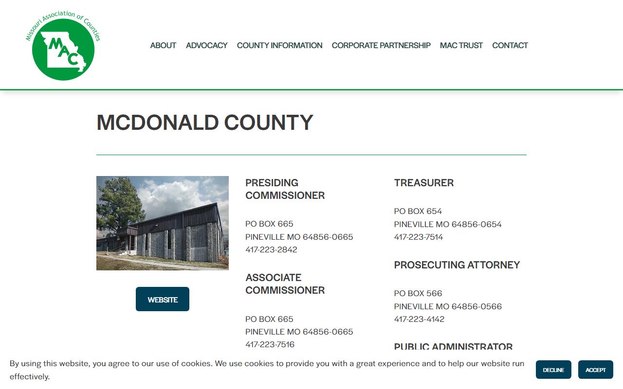 McDonald County court records Missouri Association of Counties listing