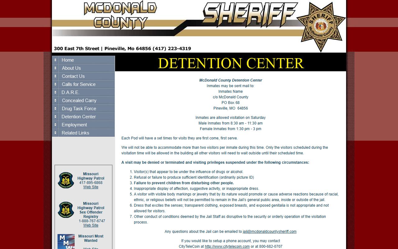 McDonald County inmate records detention center roster page