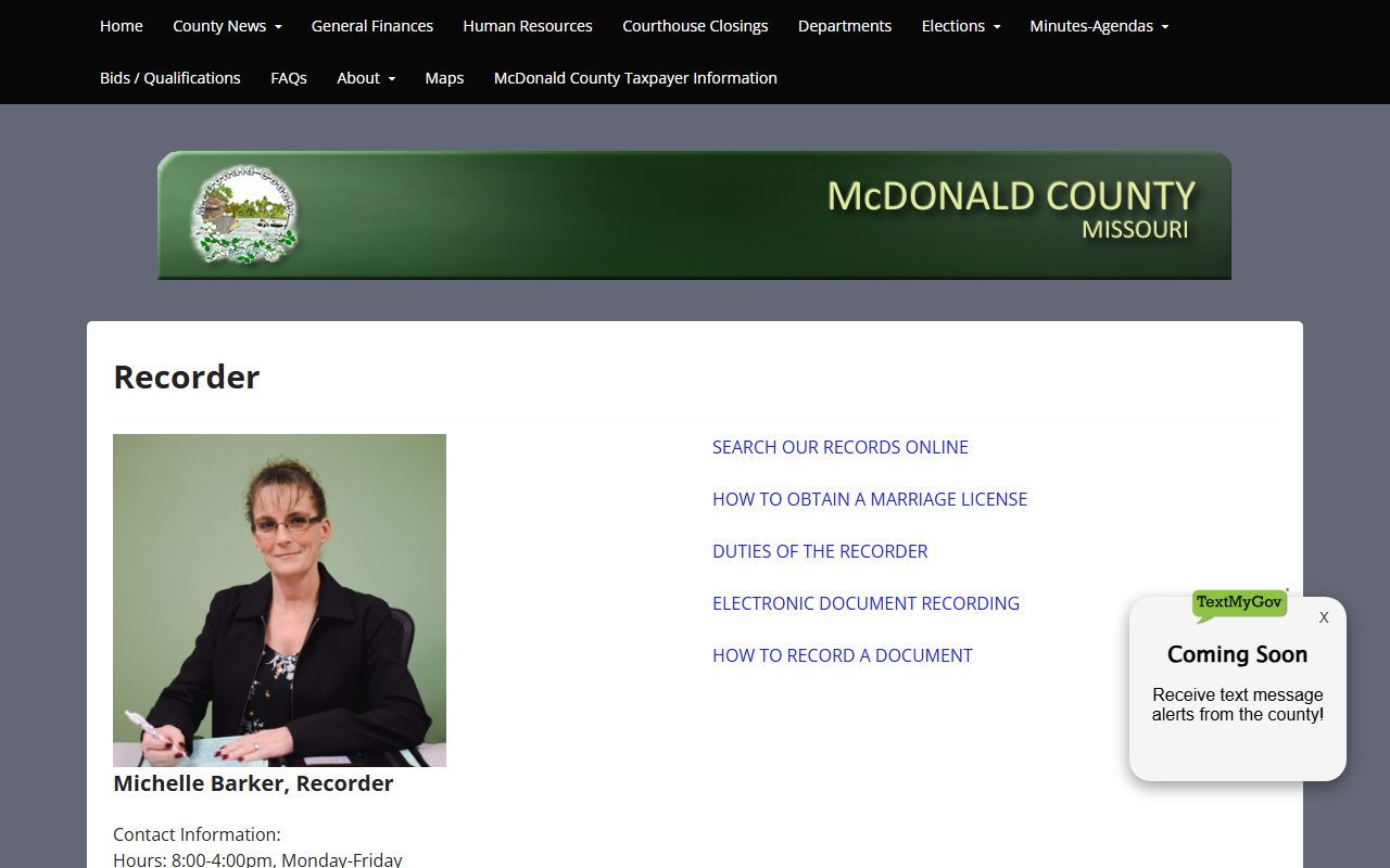 McDonald County marriage and divorce records recorder of deeds page