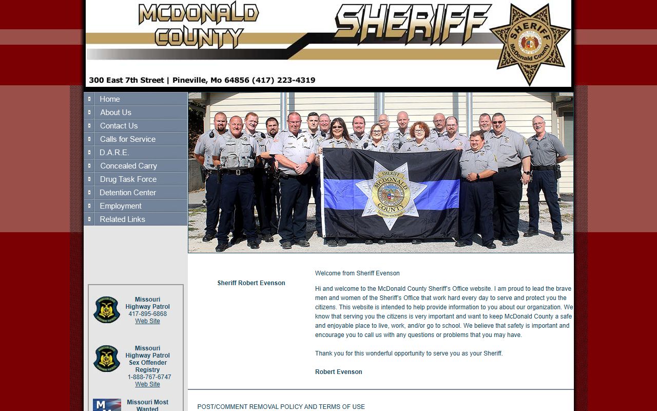 McDonald County warrant records sheriff office public safety page